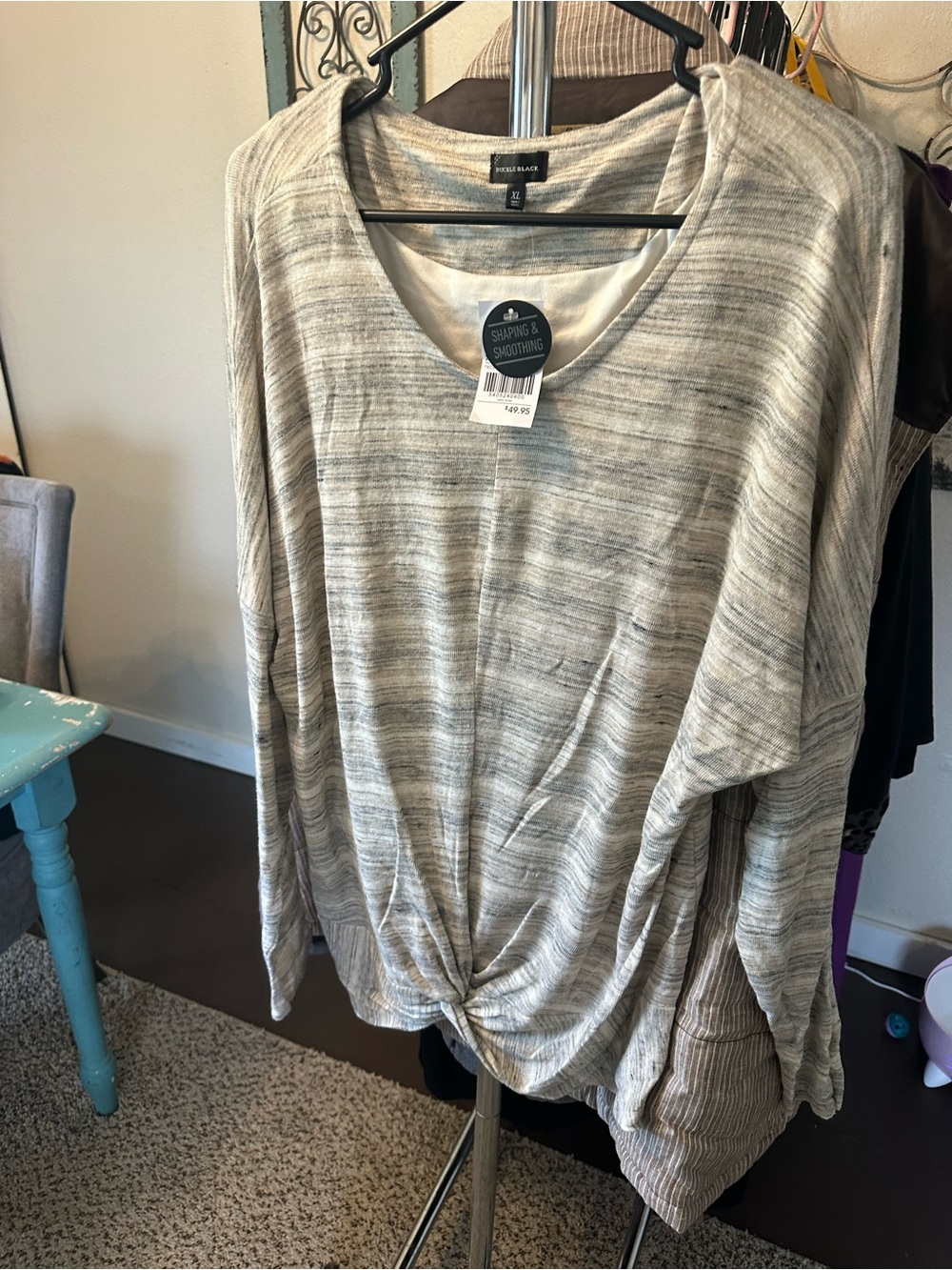 Buckle Black Twist Front Long Sleeve Blouse